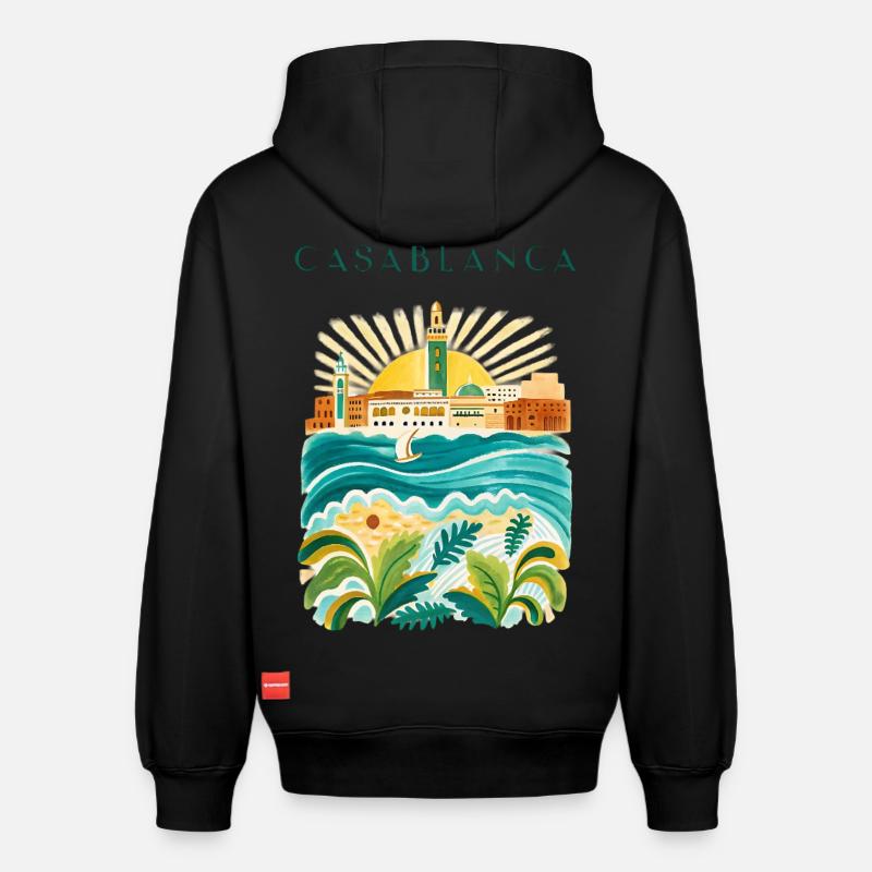 Illustration de l’Idylle côtier de Casablanca - Sweat à capuche unisexe décontracté en coton biologique – de SPREAD - noir