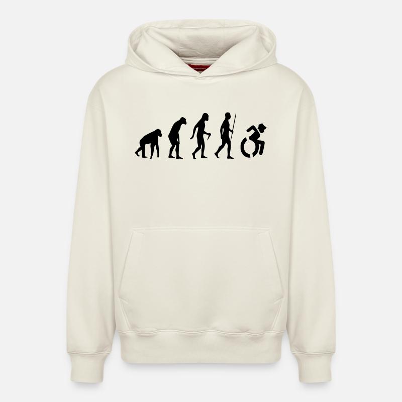 Evolution Rollstuhl. Die Rollstuhl-Evolution * - Relaxed Unisex Organic Hoodie – von SPREAD - Naturweiß