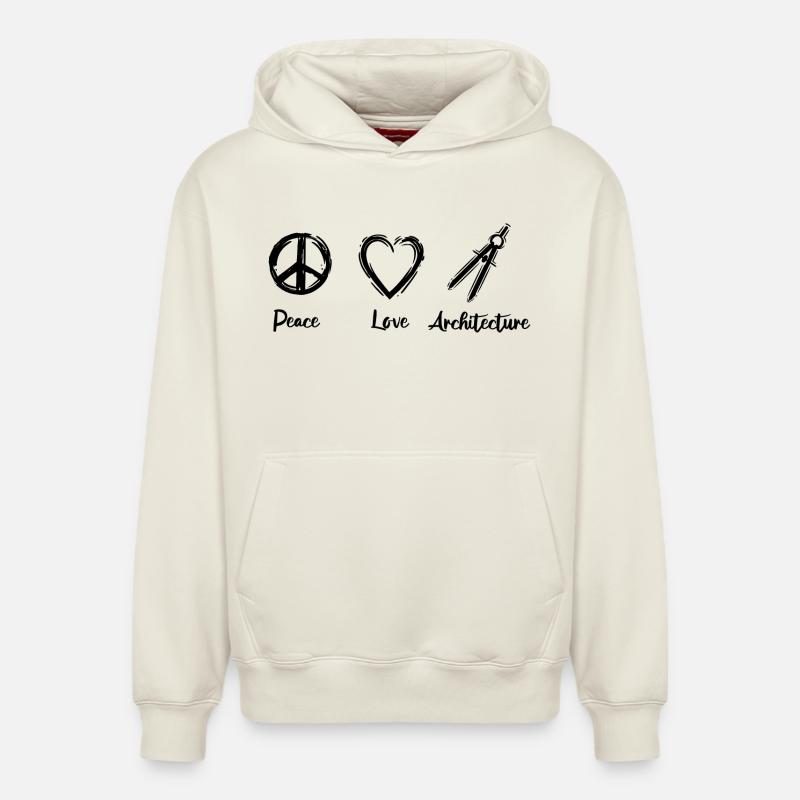 Paix, Amour, Architecture - Sweat à capuche unisexe décontracté en coton biologique – de SPREAD - blanc cassé