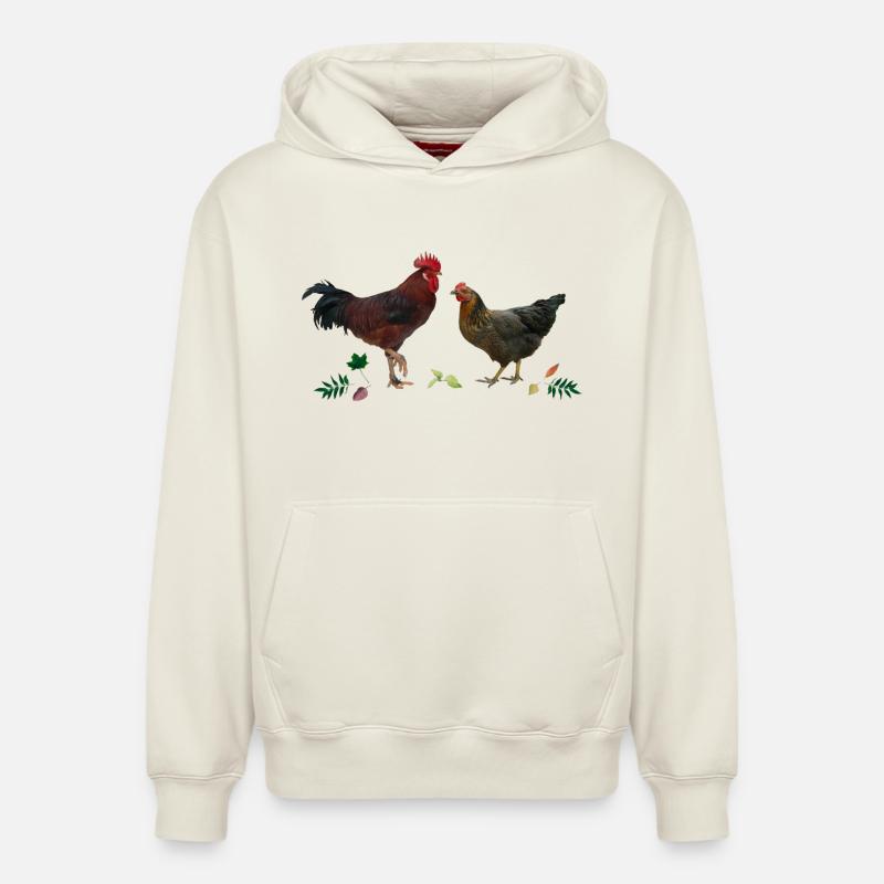 Coq et poulet - Sweat à capuche unisexe décontracté en coton biologique – de SPREAD - blanc cassé