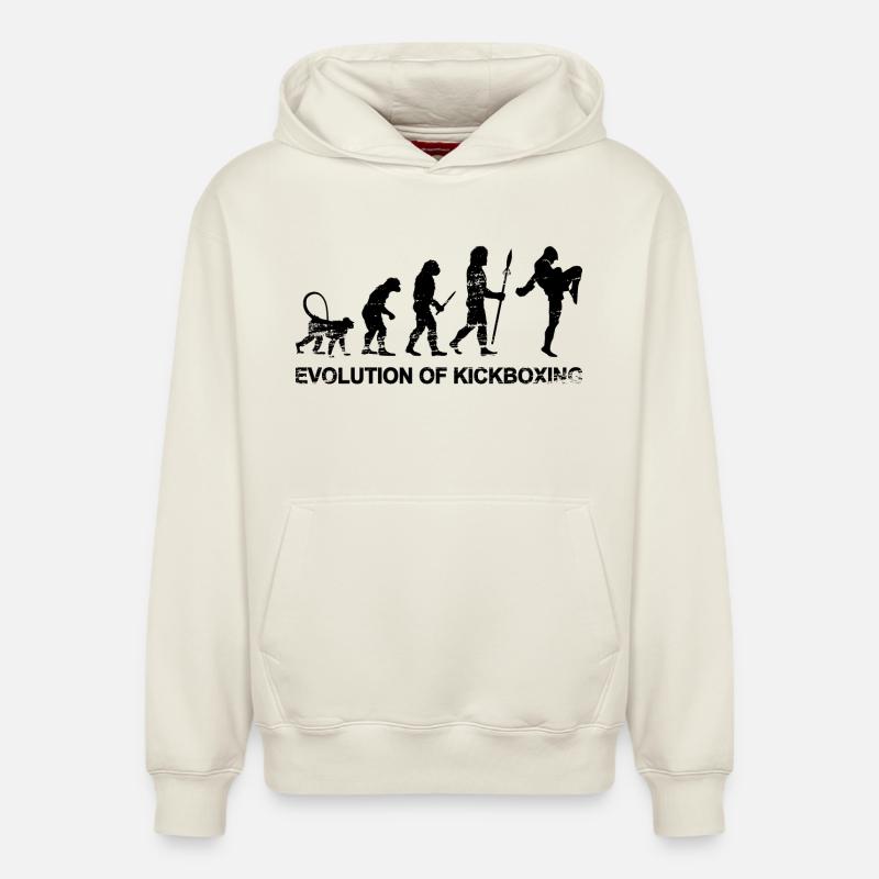 Évolution du kickboxing - Sweat à capuche unisexe décontracté en coton biologique – de SPREAD - blanc cassé