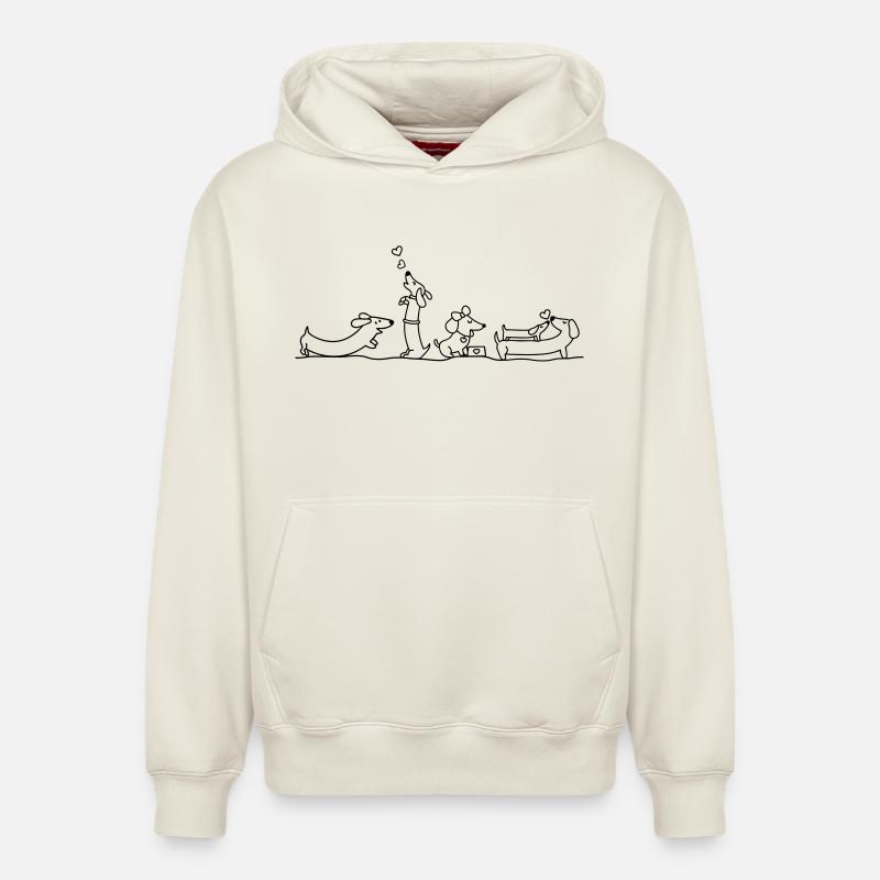 Illustration de teckel affectueux - Sweat à capuche unisexe décontracté en coton biologique – de SPREAD - blanc cassé