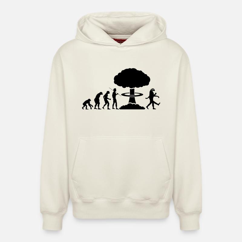 évolution nucléaire - Sweat à capuche unisexe décontracté en coton biologique – de SPREAD - blanc cassé