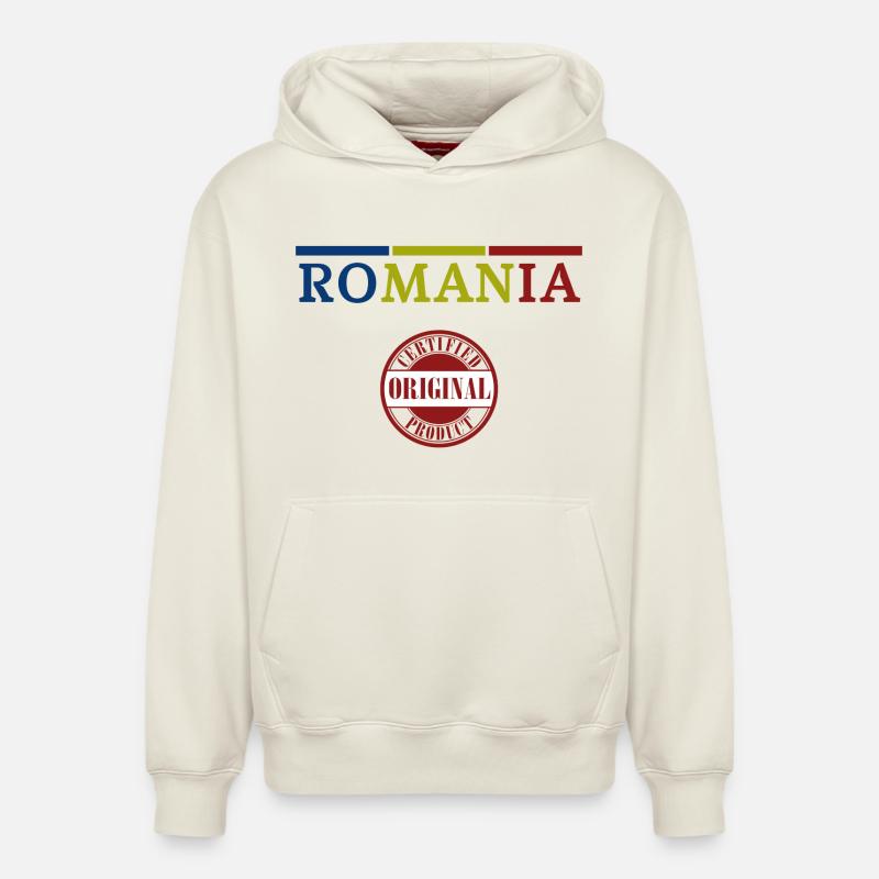 Drapeau roumain, fierté roumaine - Sweat à capuche unisexe décontracté en coton biologique – de SPREAD - blanc cassé