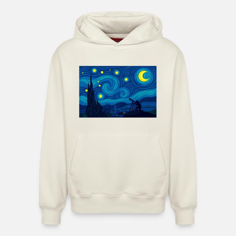 La Nuit (scrutée) - Sweat à capuche unisexe décontracté en coton biologique – de SPREAD - blanc cassé