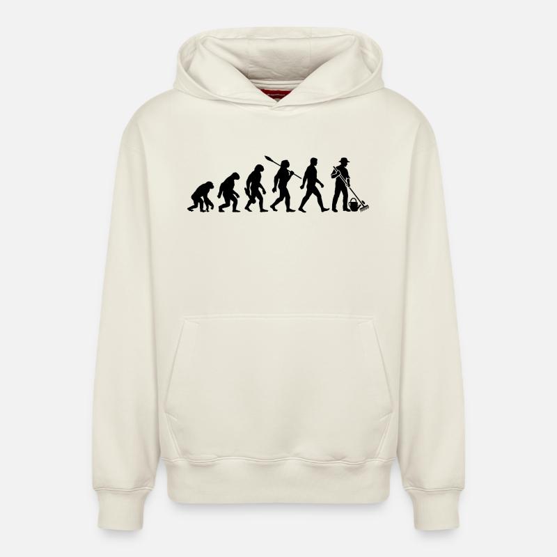 Evolution - Jardinier - Jardin - Jardinage - Sweat à capuche unisexe décontracté en coton biologique – de SPREAD - blanc cassé