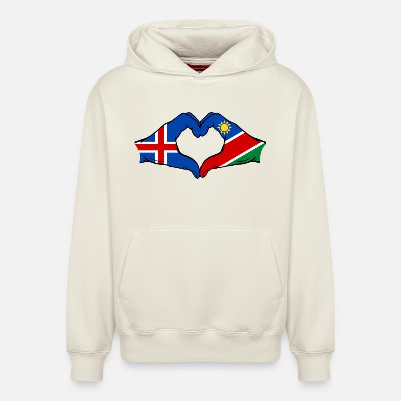 Island_Namibia_Flagge_Hände_Herzform - Sweat à capuche unisexe décontracté en coton biologique – de SPREAD - blanc cassé