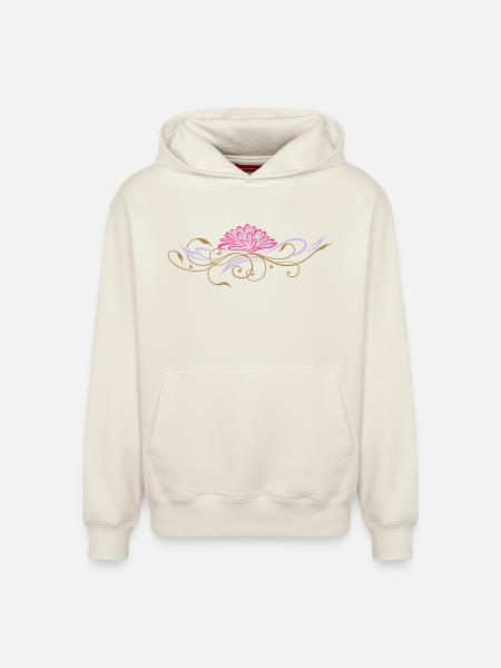 Filigree lotus with ornaments - Relaxed Unisex Organic Hoodie – by SPREAD - off white