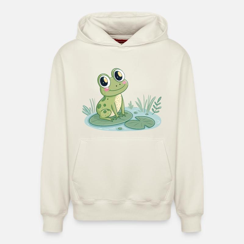 Grenouille mignonne sur nénuphar - Sweat à capuche unisexe décontracté en coton biologique – de SPREAD - blanc cassé