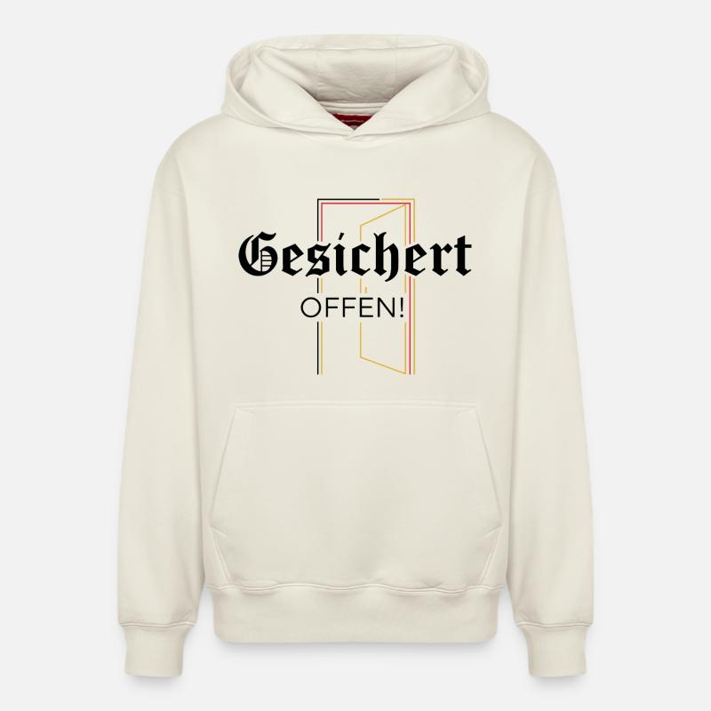 Ouvert sécurisé ! Déclaration - Sweat à capuche unisexe décontracté en coton biologique – de SPREAD - blanc cassé