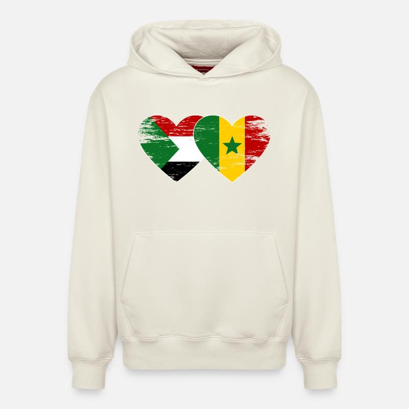 Soudan Sénégal Drapeau Coeur - Sweat à capuche unisexe décontracté en coton biologique – de SPREAD - blanc cassé
