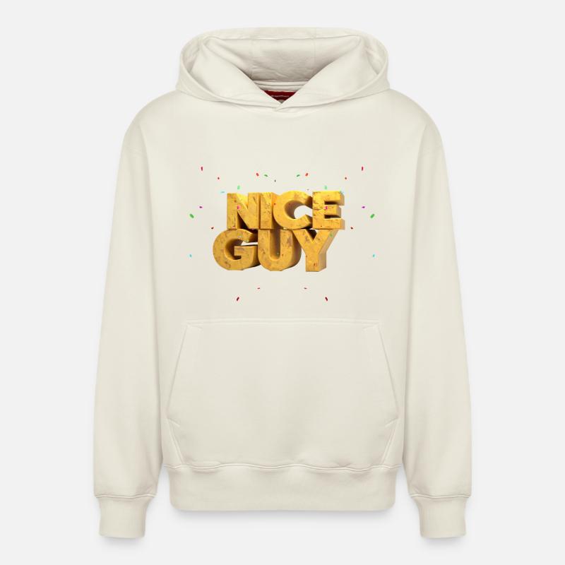 Nice Guy – Monumentale Sandstein-Buchstaben & Konf - Relaxed Unisex Organic Hoodie – von SPREAD - Naturweiß