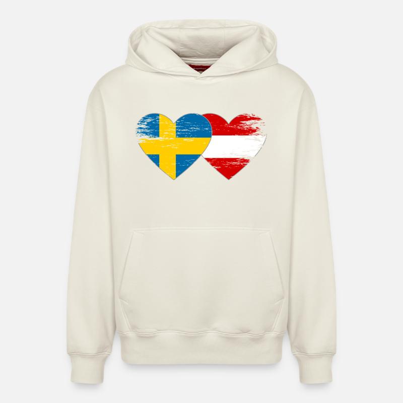 Suède Autriche Drapeau Coeur utilisé - Sweat à capuche unisexe décontracté en coton biologique – de SPREAD - blanc cassé