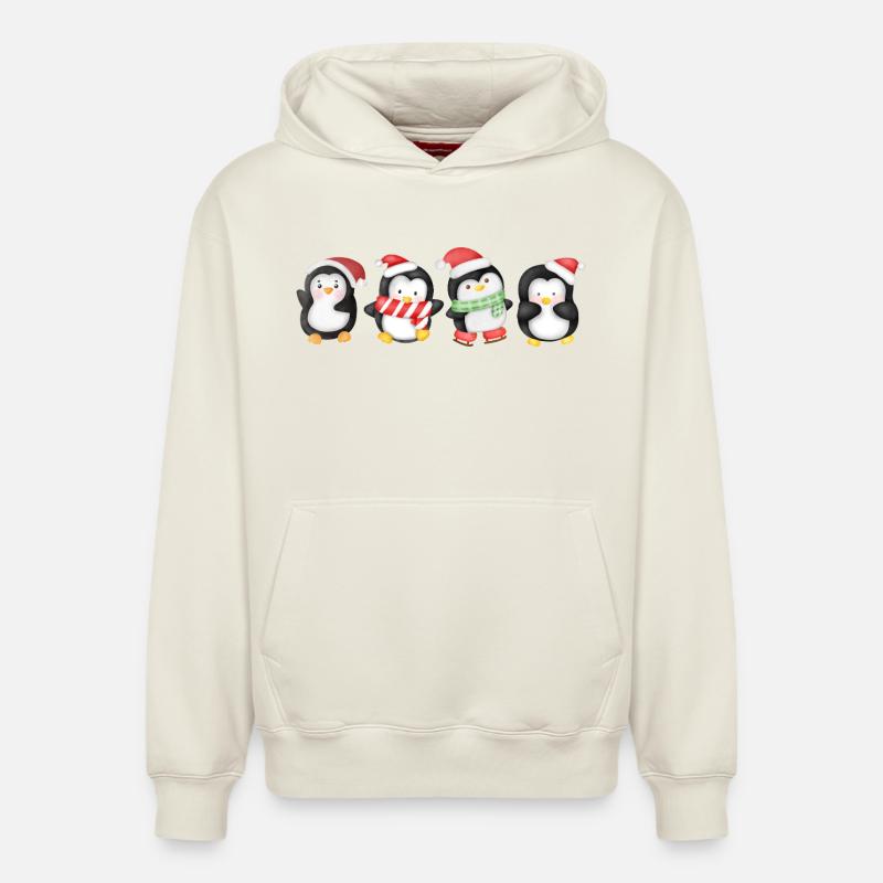 Drôle de pinguin Noël - Sweat à capuche unisexe décontracté en coton biologique – de SPREAD - blanc cassé