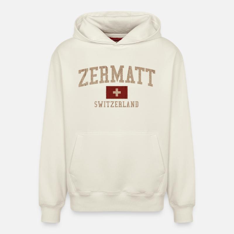 Zermatt Logo texturé suisse - Sweat à capuche unisexe décontracté en coton biologique – de SPREAD - blanc cassé