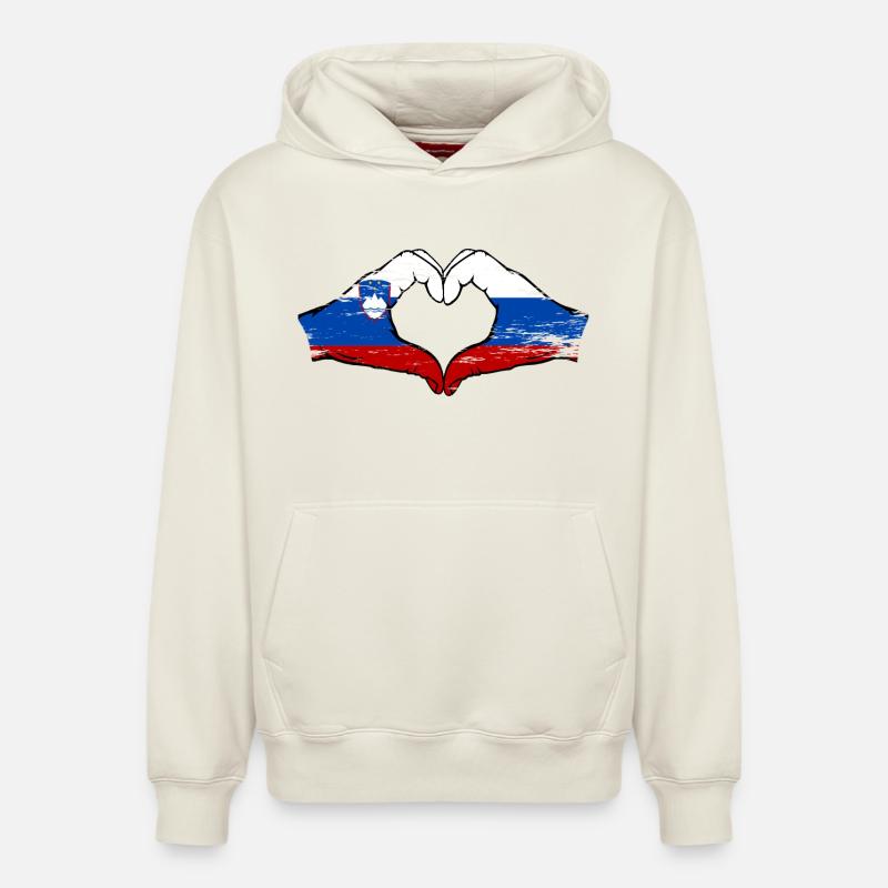 Slovénie Russie Drapeau Coeur - Sweat à capuche unisexe décontracté en coton biologique – de SPREAD - blanc cassé