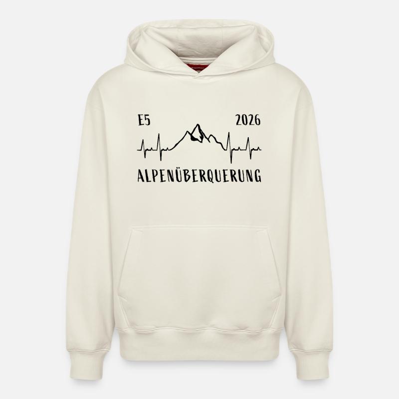 Traversée des Alpes E5 2026 - Sweat à capuche unisexe décontracté en coton biologique – de SPREAD - blanc cassé