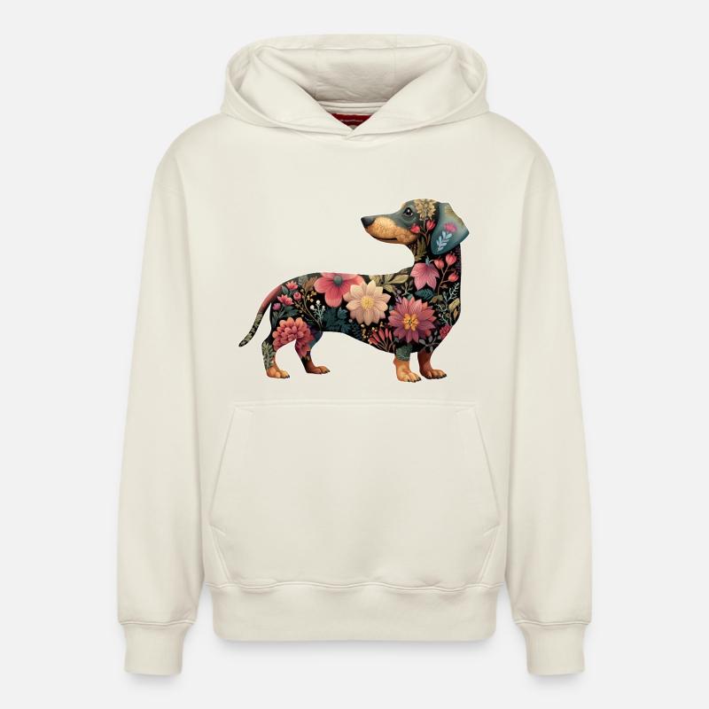 Teckel Teckel Fleurs Florales - Sweat à capuche unisexe décontracté en coton biologique – de SPREAD - blanc cassé