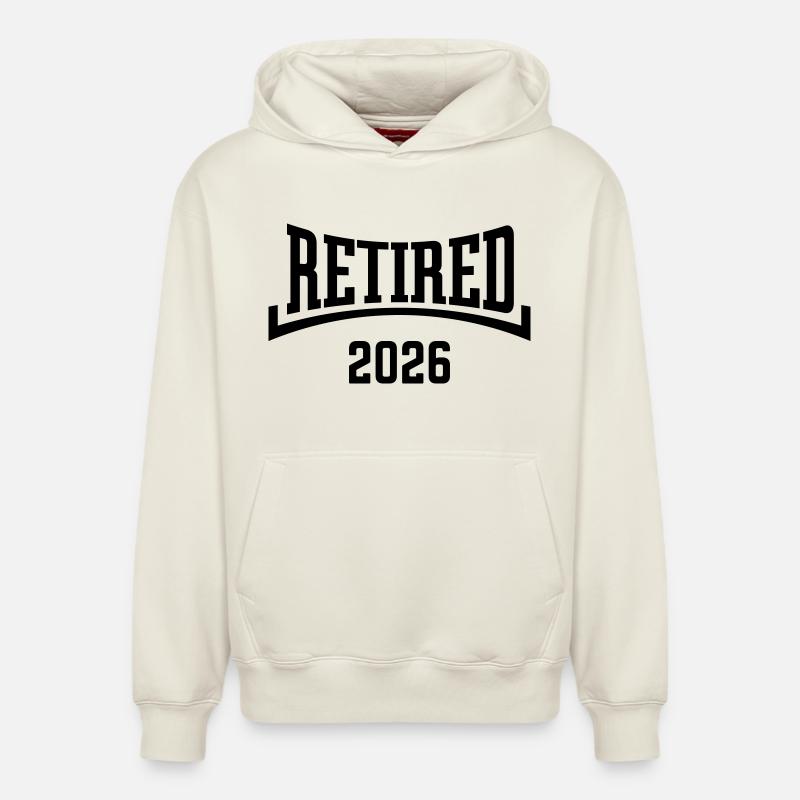 Retraité 2026 (Retraitée / Concave / Noir) - Sweat à capuche unisexe décontracté en coton biologique – de SPREAD - blanc cassé