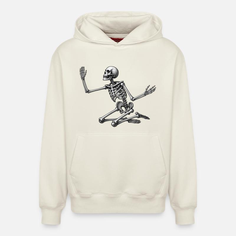 KNEELING SKELETON - black & white - Sweat à capuche unisexe décontracté en coton biologique – de SPREAD - blanc cassé