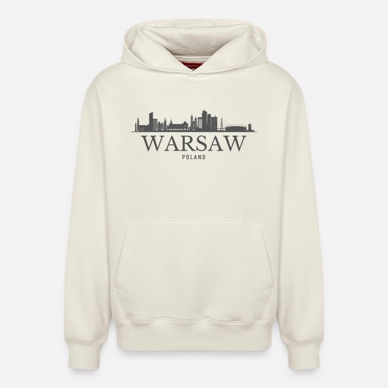 Varsovie, Pologne, silhouette de Varsovie - Sweat à capuche unisexe décontracté en coton biologique – de SPREAD - blanc cassé