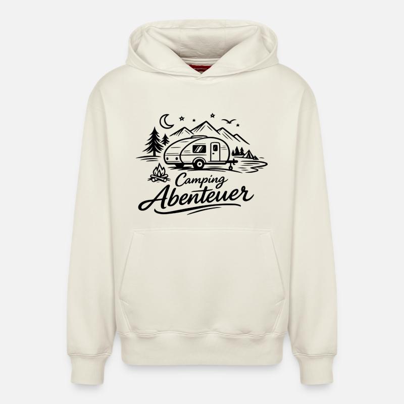 Aventure de camping - Sweat à capuche unisexe décontracté en coton biologique – de SPREAD - blanc cassé