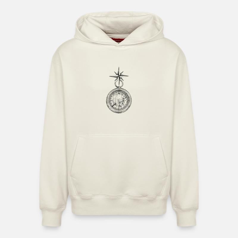 BOUSSOLE ARCTIQUE - Sweat à capuche unisexe décontracté en coton biologique – de SPREAD - blanc cassé