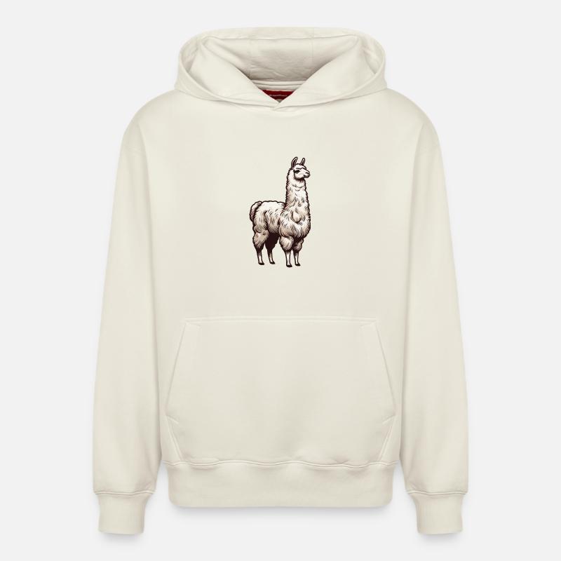 Lama blanc - Sweat à capuche unisexe décontracté en coton biologique – de SPREAD - blanc cassé