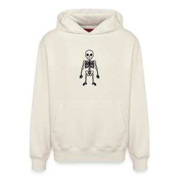 Skeleton Comic - Relaxed Unisex Organic Hoodie – by SPREAD - off white - Front - AI Model Female 172 dark (172cm) & AI Model Male 178 light (178cm)