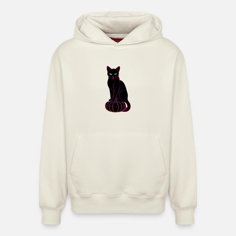 Chat néon sur citrouille noire - Sweat à capuche unisexe décontracté en coton biologique – de SPREAD - blanc cassé