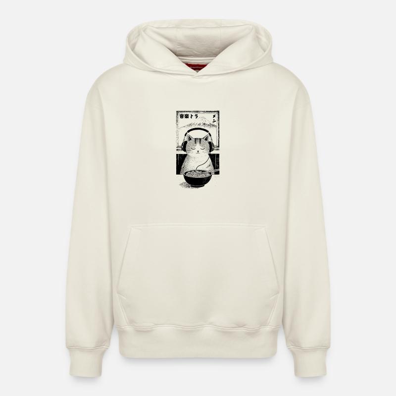 Ramen Fuji Chaton - Sweat à capuche unisexe décontracté en coton biologique – de SPREAD - blanc cassé