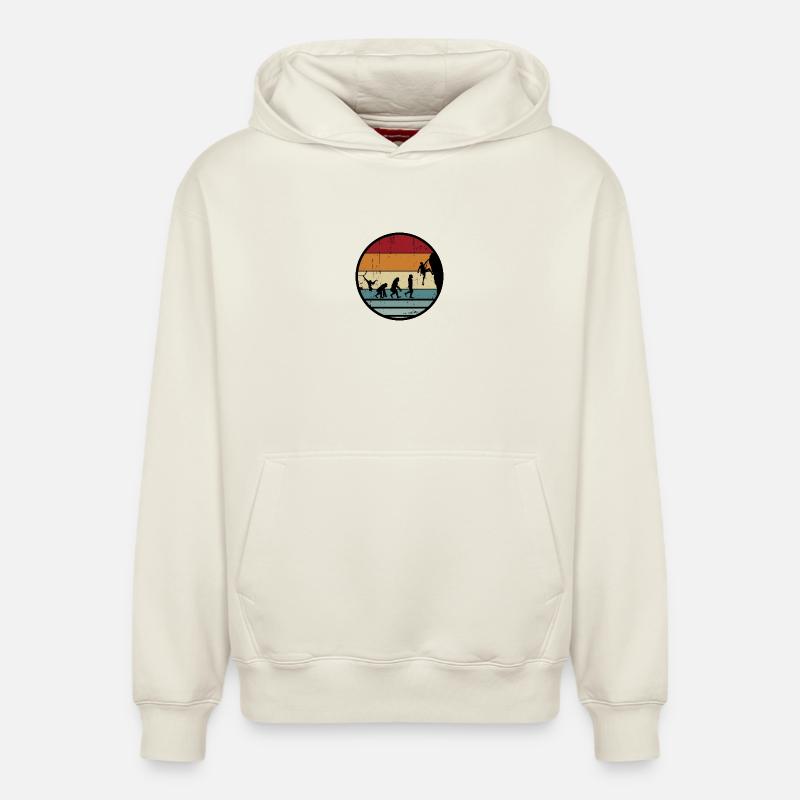 Evolution Climber Retro Circle - Sweat à capuche unisexe décontracté en coton biologique – de SPREAD - blanc cassé