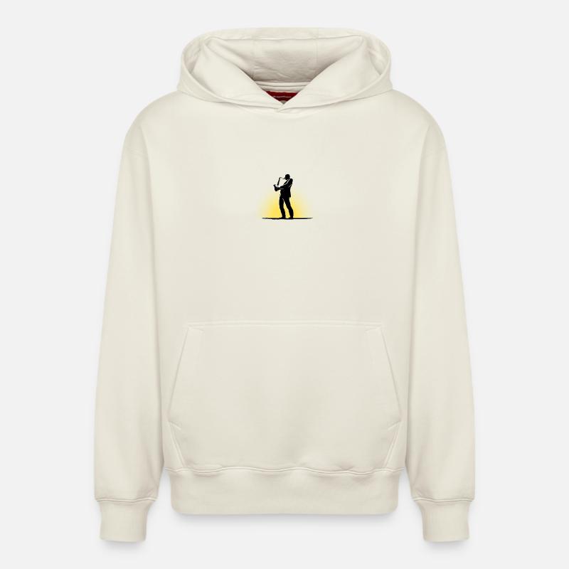 Saxophoniste en scène - Sweat à capuche unisexe décontracté en coton biologique – de SPREAD - blanc cassé