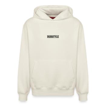 Dubstyle - Felpa unisex con cappuccio con vestibilità rilassata in cotone biologico – di SPREAD - bianco naturale - Fronte - AI Model Female 172 dark (172cm) & AI Model Male 178 light (178cm)