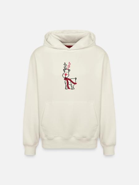 Reindeer with Scarf - Relaxed Unisex Organic Hoodie – by SPREAD - off white
