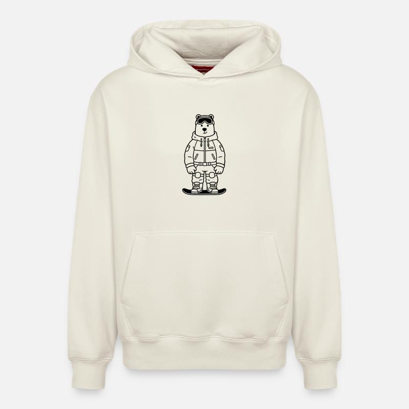 Bear Snowboarder - Sweat à capuche unisexe décontracté en coton biologique – de SPREAD - blanc cassé