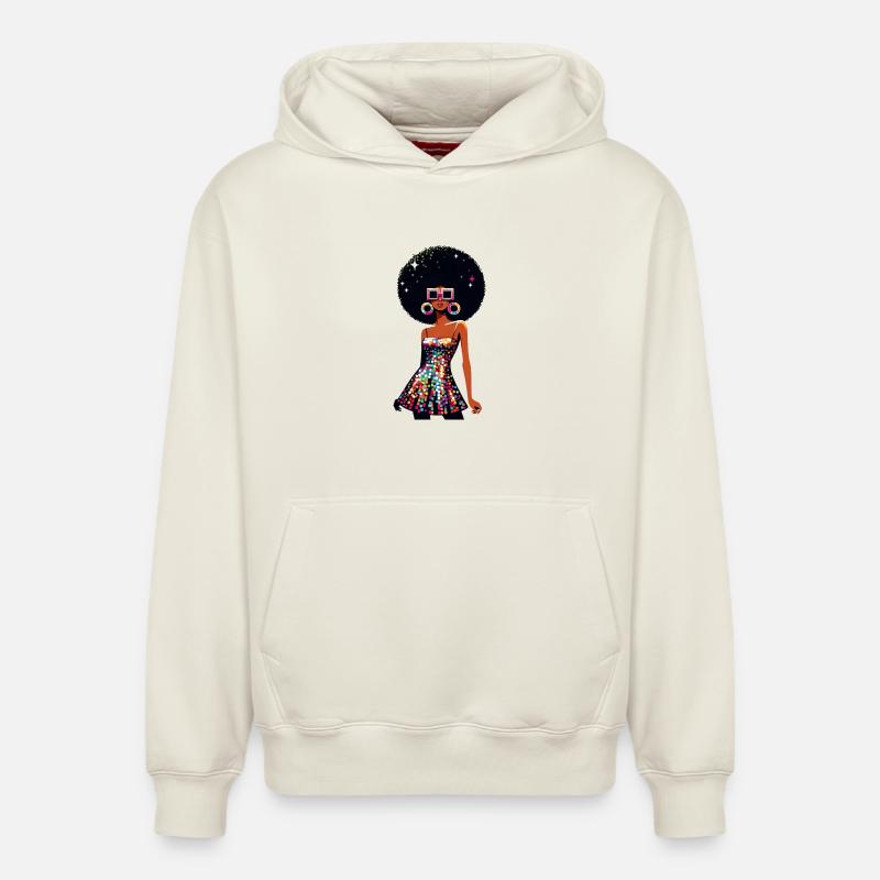 Disco Afro Glam Sequins Design - Sweat à capuche unisexe décontracté en coton biologique – de SPREAD - blanc cassé
