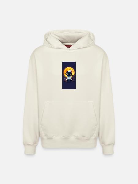 Moonlight Cat in Ghost Cloak - Relaxed Unisex Organic Hoodie – by SPREAD - off white