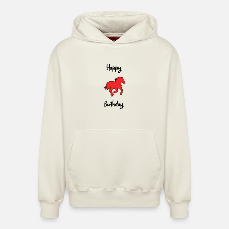 ANNIVERSAIRE. CHEVAL - Sweat à capuche unisexe décontracté en coton biologique – de SPREAD - blanc cassé