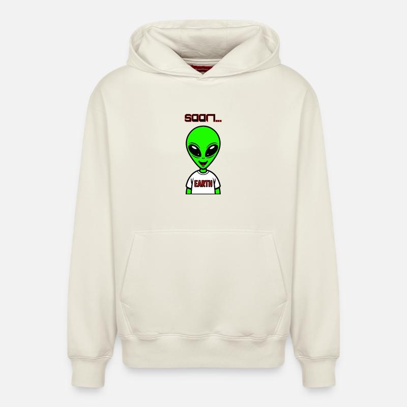 Alien vert - Sweat à capuche unisexe décontracté en coton biologique – de SPREAD - blanc cassé