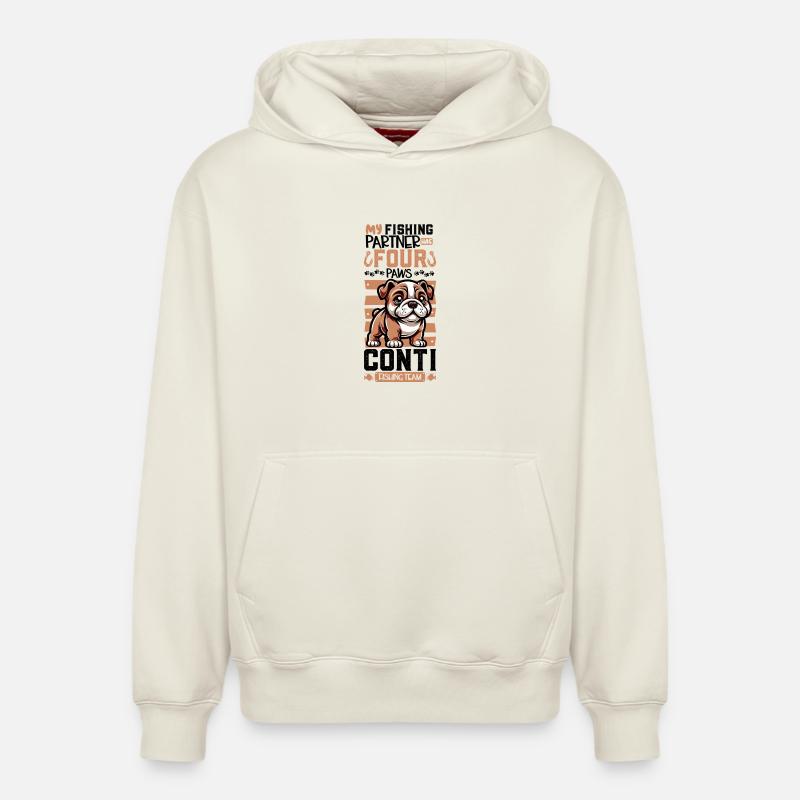 Pêche et bouledogue continental - Sweat à capuche unisexe décontracté en coton biologique – de SPREAD - blanc cassé