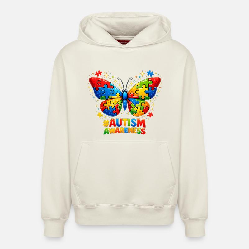 Autisme Papillon Couleur Puzzle Cadeau - Sweat à capuche unisexe décontracté en coton biologique – de SPREAD - blanc cassé