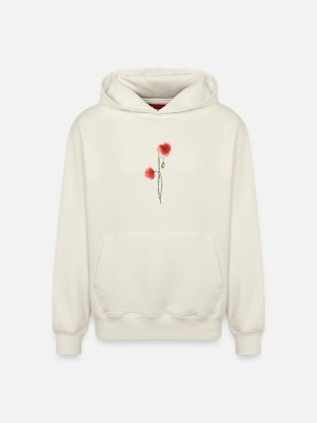 Blume: roter Mohn - Relaxed Unisex Organic Hoodie – von SPREAD - Naturweiß