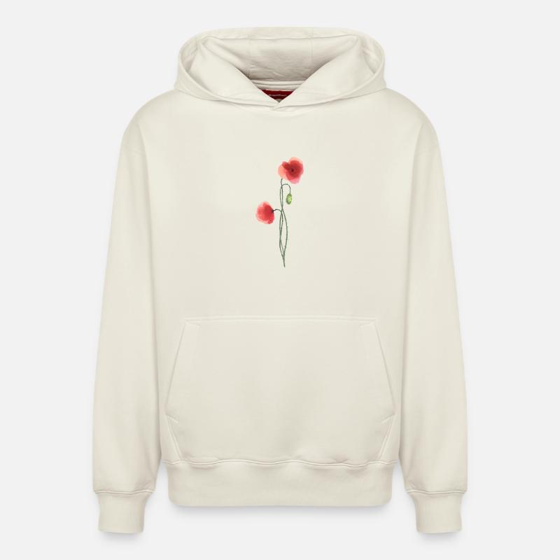 Fleur : coquelicot rouge - Sweat à capuche unisexe décontracté en coton biologique – de SPREAD - blanc cassé
