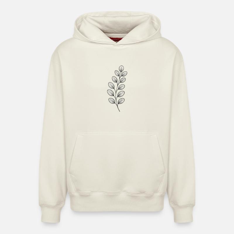 Branche feuille graphitique – Monochrome - Sweat à capuche unisexe décontracté en coton biologique – de SPREAD - blanc cassé