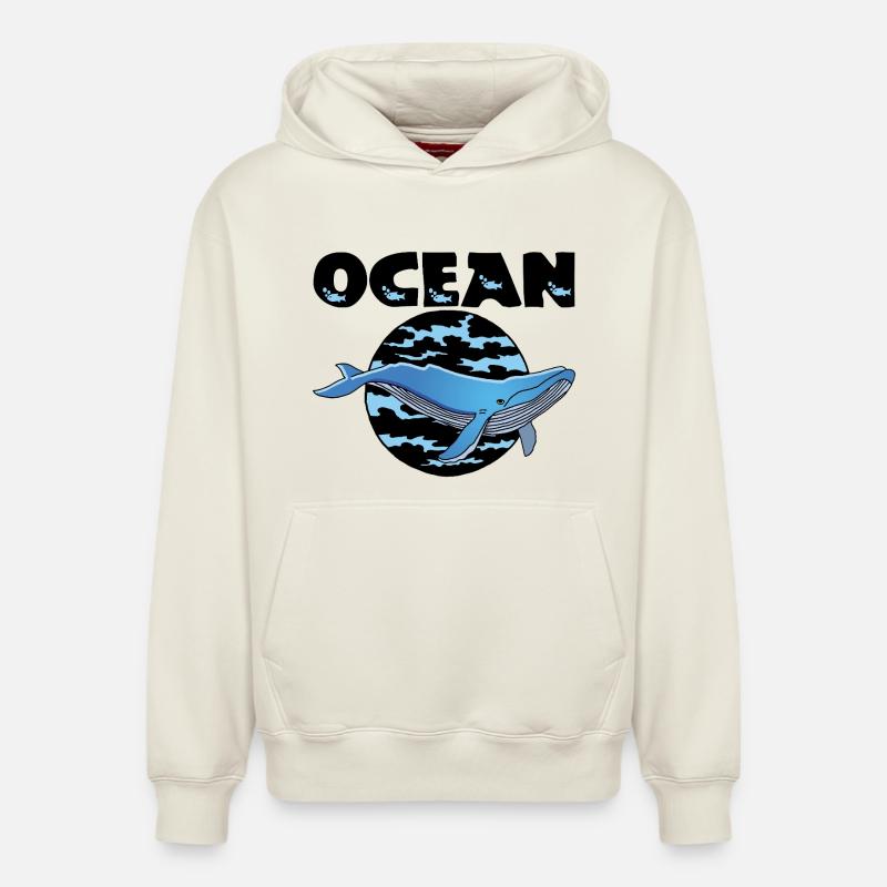 Baleine et océan - Sweat à capuche unisexe décontracté en coton biologique – de SPREAD - blanc cassé