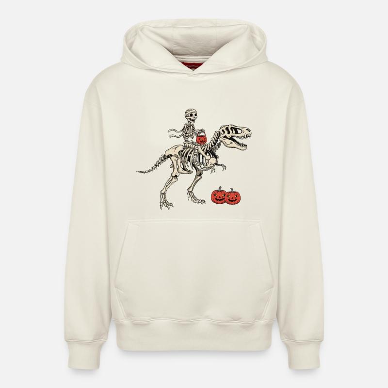 Cavalier squelette sur T Rex - Sweat à capuche unisexe décontracté en coton biologique – de SPREAD - blanc cassé