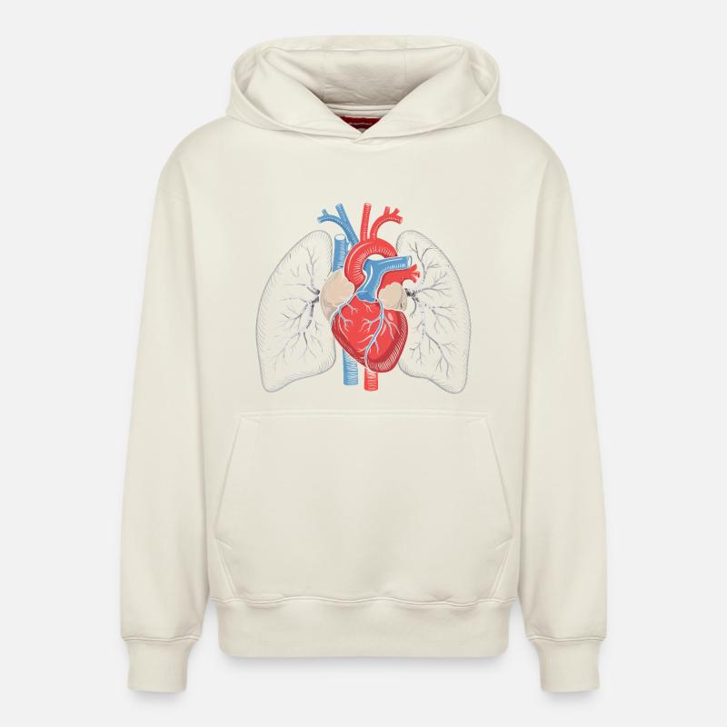 Estampe d’anatomie Cœur-Poumon - Sweat à capuche unisexe décontracté en coton biologique – de SPREAD - blanc cassé