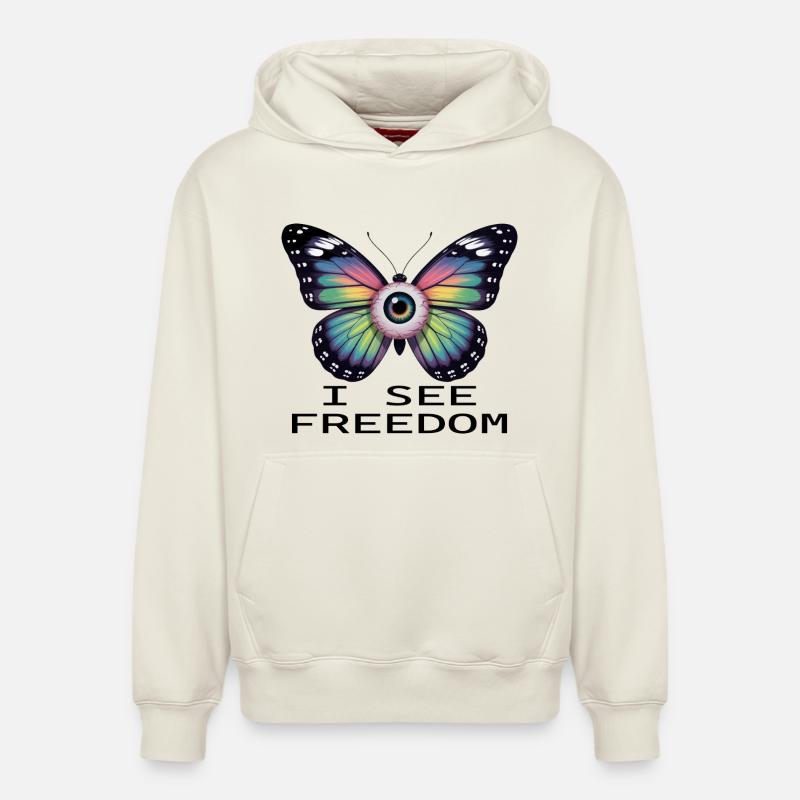 Papillon Œil Arc-en-ciel - Sweat à capuche unisexe décontracté en coton biologique – de SPREAD - blanc cassé
