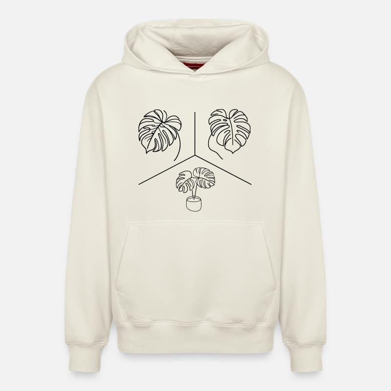 Conception Monstera - Sweat à capuche unisexe décontracté en coton biologique – de SPREAD - blanc cassé